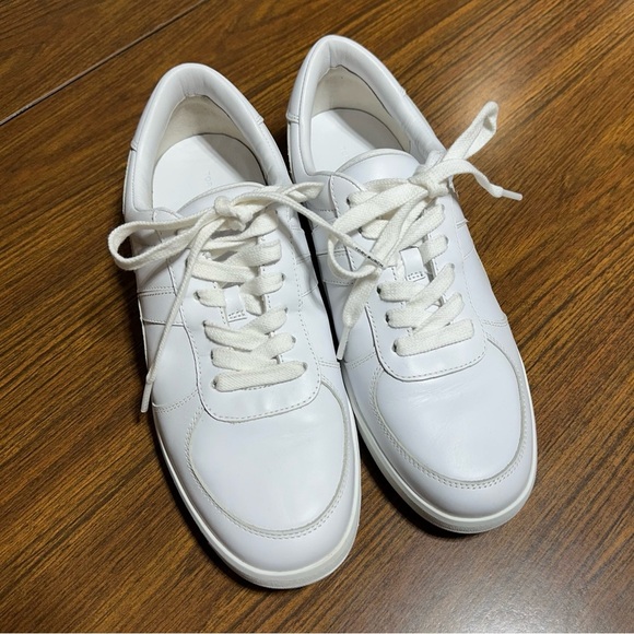 TORY BURCH HANK COURT LEATHER SNEAKER SHOES LACE UP WHITE SIZE 10 - Picture 1 of 10